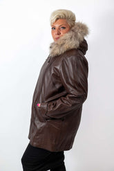 Women's winter leather jacket Siana Brown